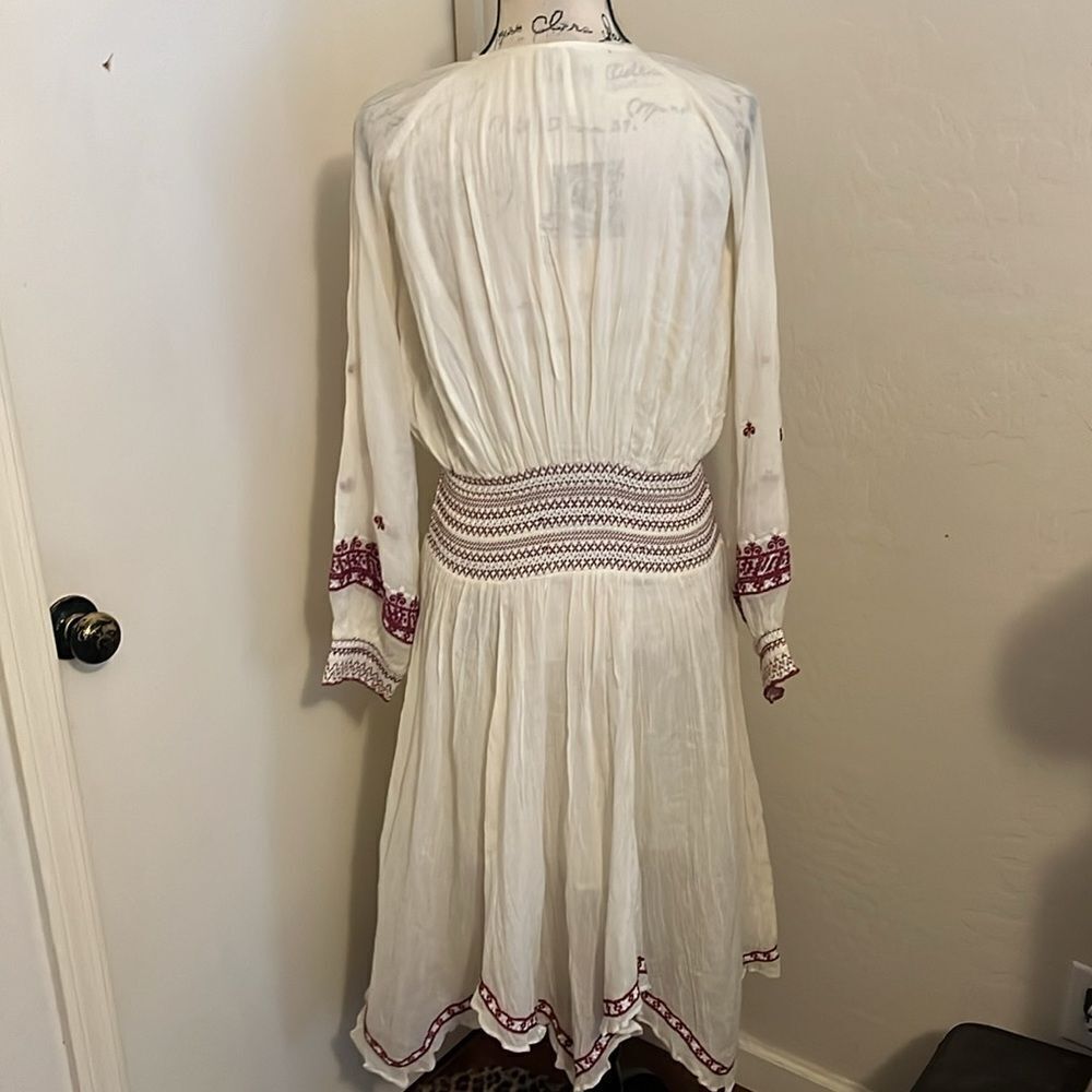 Free People Off White Embroidered Design Boho Feminine Dress Cottagecore - Picture 4 of 12